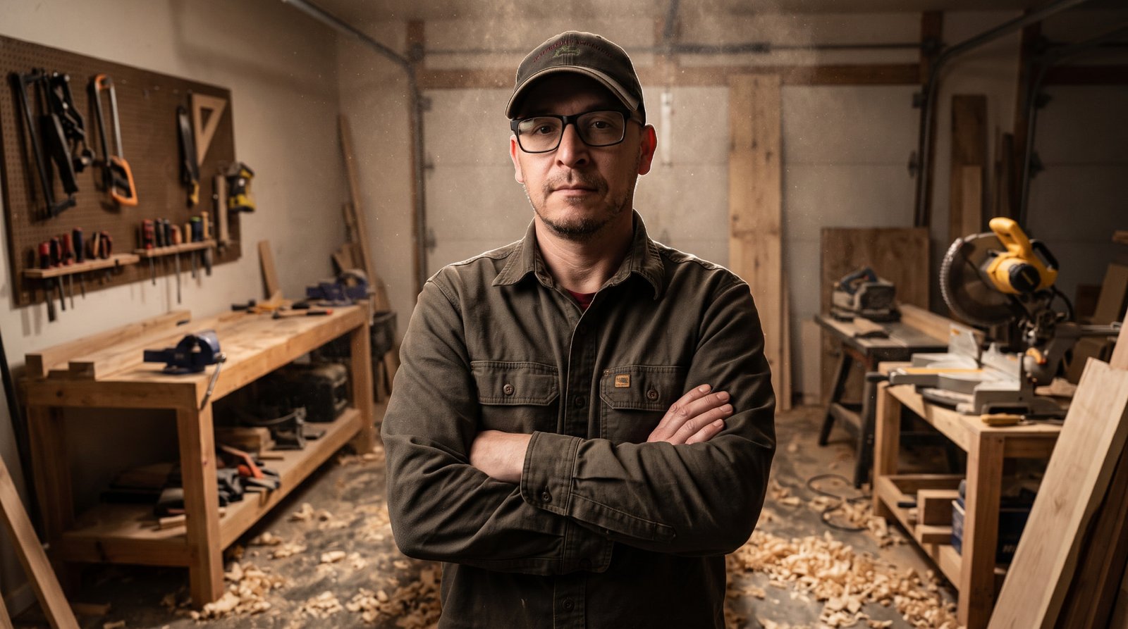Mike standing in his woodworking shop